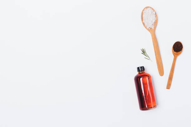 istock Flat lay composition bottle of cosmetic oil 1153239032