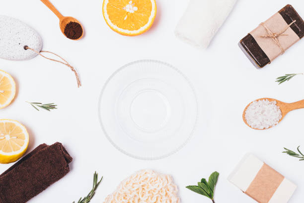 istock Empty glass bowl next to ingredients for homemade bath 1153239554