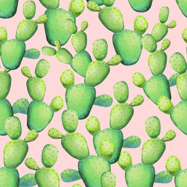 istock Watercolor cactus design. Seamless trendy pattern with cute cactus plants on pink background 1153241187