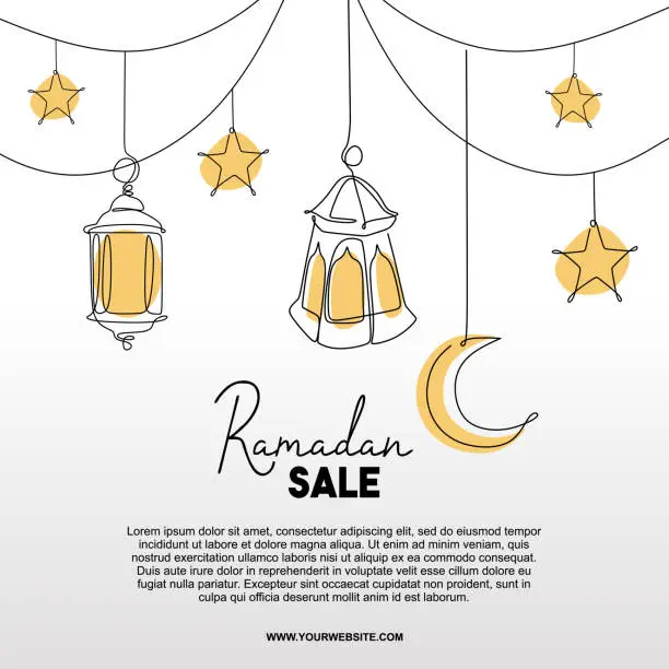 Vector illustration of Ramadan sale banner with decorative lantern, moon, and star. Islamic greeting template vector illustration.