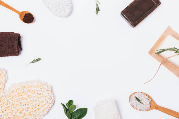 istock Flat lay frame of natural cosmetic products 1153244700