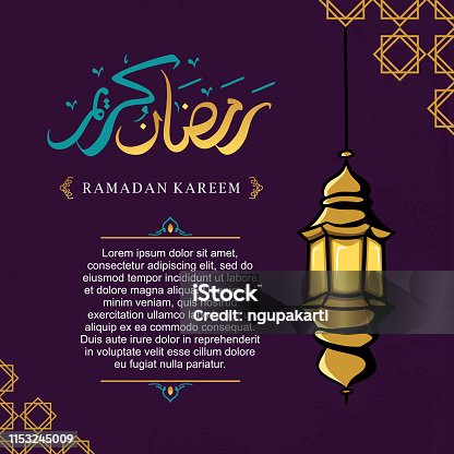 istock Ramadan kareem greeting design with lantern hand drawn and arabic calligraphy template banner background 1153245009