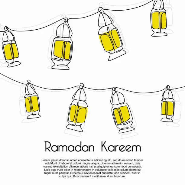 Vector illustration of Ramadan kareem decorative lantern banner template on white background. Trendy minimalist design vector illustration for muslim community.