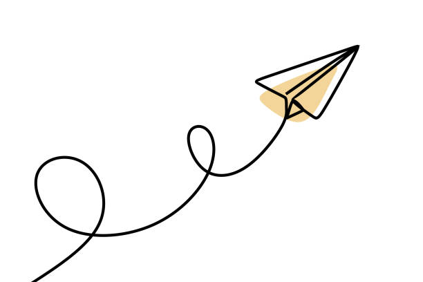 Paper plane continuous one line drawing Paper plane continuous one line drawing travel drawings stock illustrations