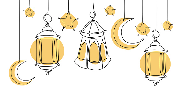 lantern ramadan continuous line drawing decorative design on white background