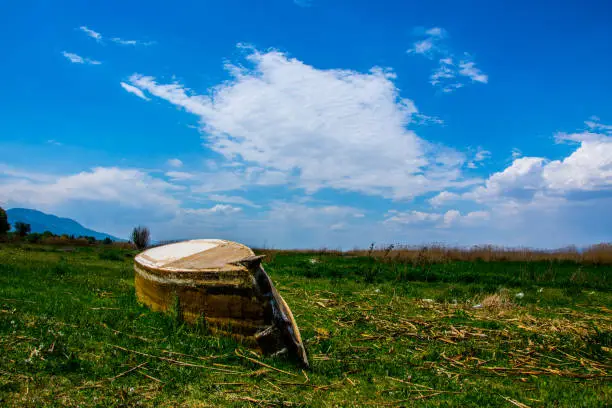 Photo of The boat upside down on the meadow