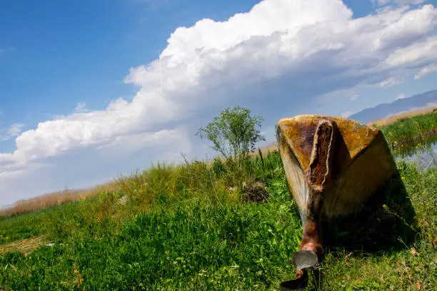 Photo of The boat upside down on the meadow