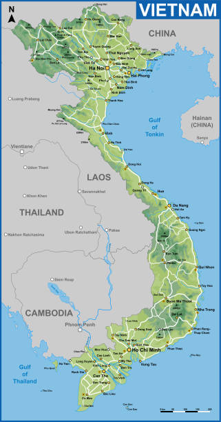 Vietnam Map Detailed map of Vietnam with road network and major cities vietnam stock illustrations