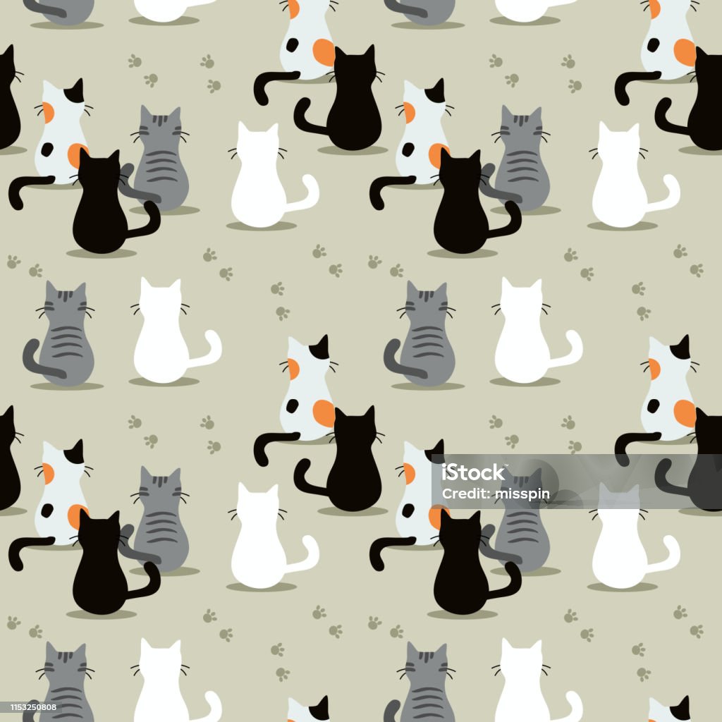 Subtle Cat Pattern Cute Cat Seamless Pattern Stock Illustration - Download Image Now ...