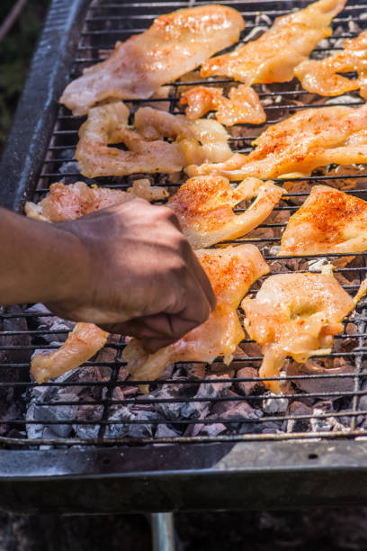 istock The man putting chicken breast on the grill to make a lunch 1153253000