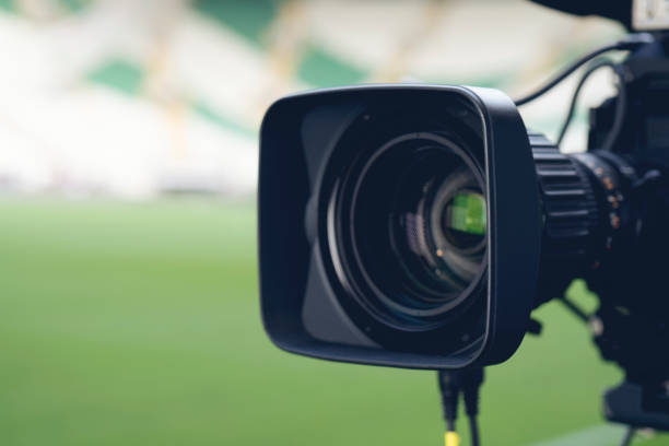 istock Close-up picture of a professional tv camera before broadcasting. 1153253607