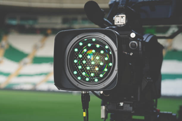 istock Close-up picture of a professional tv camera before broadcasting. 1153253622