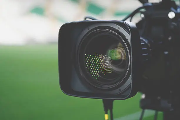 Photo of Close-up picture of a professional tv camera before broadcasting.