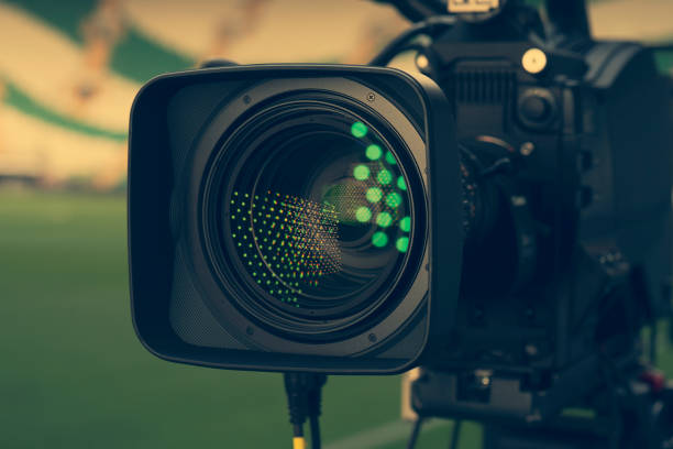 istock Close-up picture of a professional tv camera before broadcasting. 1153253670