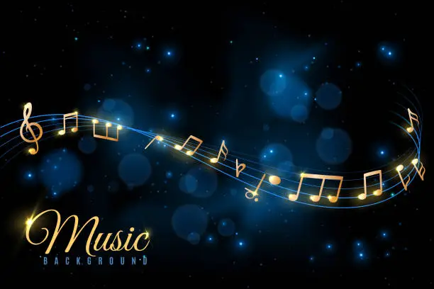 Vector illustration of Music note poster. Musical background, musical notes swirling. Jazz album, classical symphony concert announcement vector concept