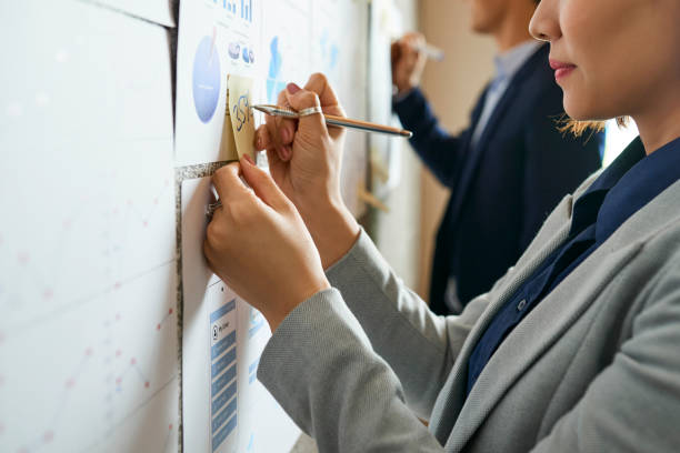 istock Female entrepreneur writing on sticker 1153261455