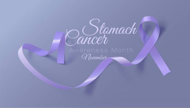 istock Stomach Cancer Awareness Calligraphy Poster Design. Realistic Periwinkle Ribbon. November is Cancer Awareness Month. Vector 1153261610