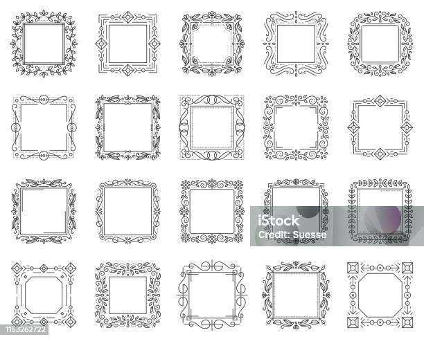 Text Square Frame Simple Black Line Vector Set Stock Illustration - Download Image Now - Picture Frame, Decoration, Ornate