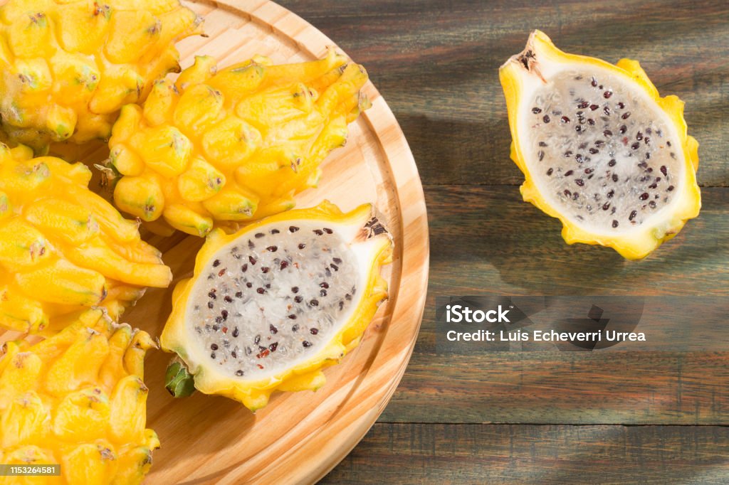 Yellow pitaya or dragon fruit - Selenicereus megalanthus Pitaya Stock Photo