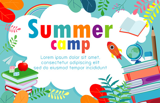summer camp education concept Template for advertising brochure, activities on camping , poster flyer template, your text ,Vector Illustration