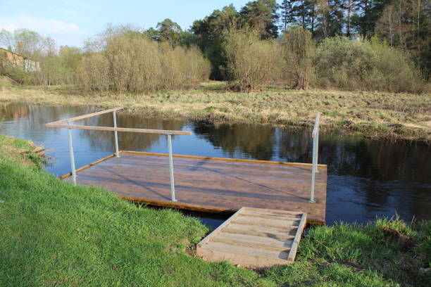 istock wooden raft on the river for rinsing clothes 1153266801