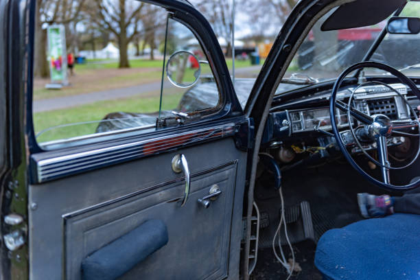 istock Interior view of classic vintage car 1153267622