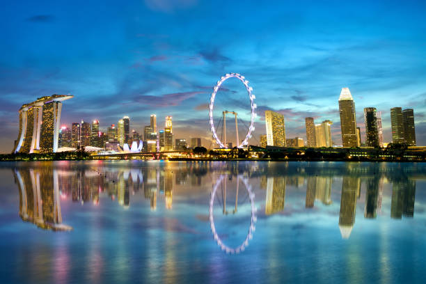 Singapore skyline at dusk stock photo