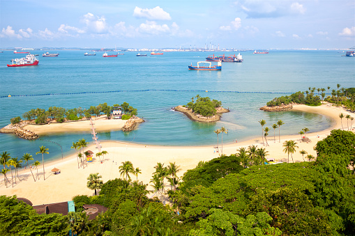 Tropical Siloso beach in Sentosa Island, Singapore