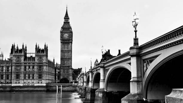 istock black and white Westminster bridge and Big Ben at night 1153269528