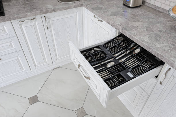 istock drawer with silver cutlery in modern white kitchen 1153271826