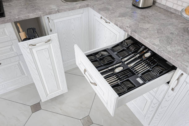 istock drawer with silver cutlery in modern white kitchen 1153271995