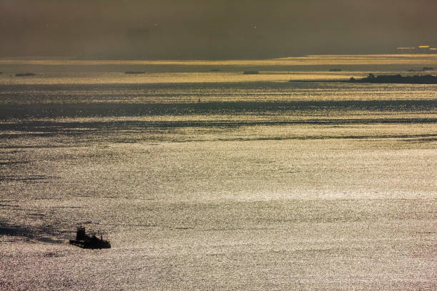 Barge in the San Francisco Bay area of California at sunrise