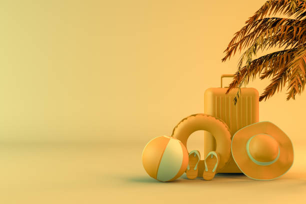 istock Tropical palm tree and suitcase, minimal summer and travel concept 1153272519