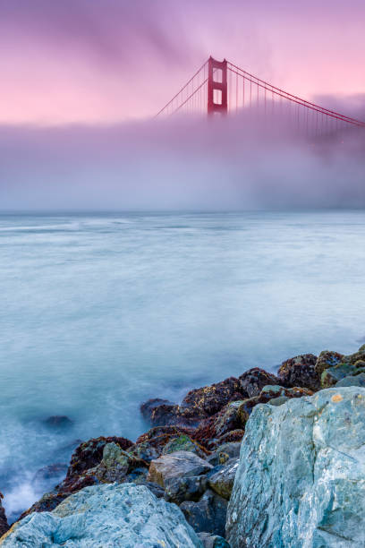 The Golden Gate Bridge and Lime Point in San Francisco California at sunrise