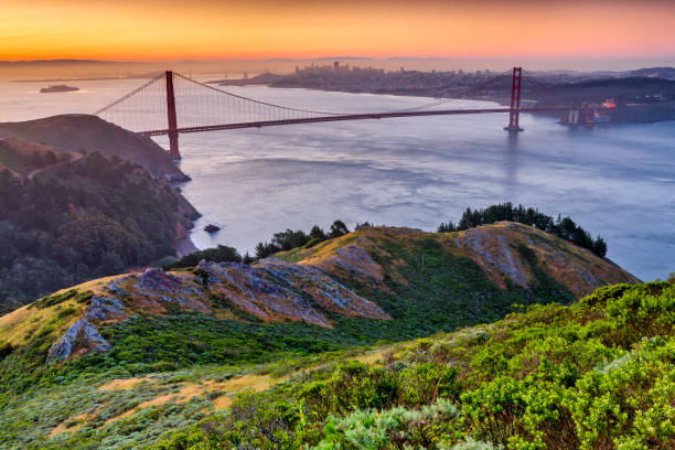 area della baia di san francisco in california - golden gate bridge san francisco county bridge san francisco bay foto e immagini stock