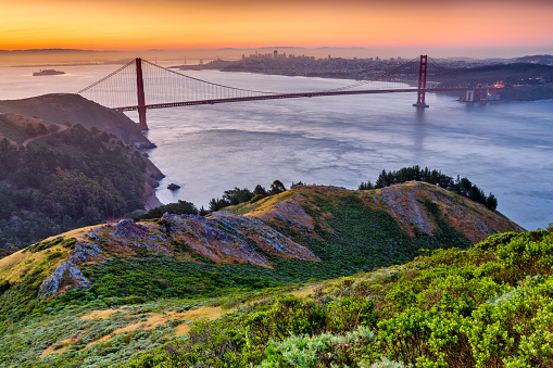 The Golden Gate Bridge and Bay area in San Francisco California