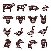 istock Farm animals silhouettes collection. Butcher shop labels. 1153280279