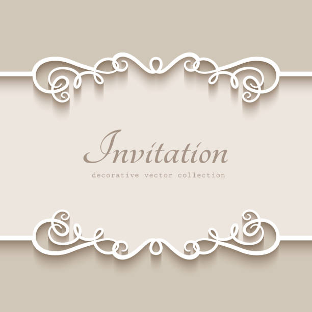 Vintage frame with cutout paper borders Vintage frame with cutout paper borders on ornamental beige background, wedding invitation or save the date card template with place for text embellishment stock illustrations