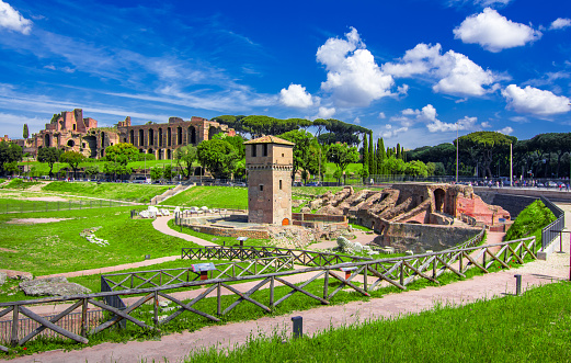 Rome, Italy: Circus Maximus, in a sunny summer day. The Circus Maximus is an ancient Roman chariot-racing stadium