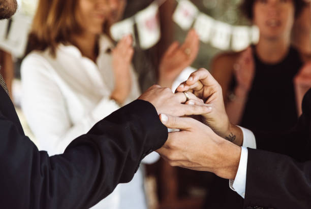 istock gay marriage, man putting the ring 1153284126