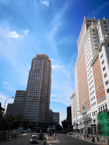 June 2, 2019 - Madrid, Spain: view of Plaza de España from Gran Via of Madrid