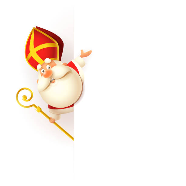 istock Saint Nicholas and Krampus on board - happy cute characters celebrate holiday - vector illustration isolated on white 1153291258