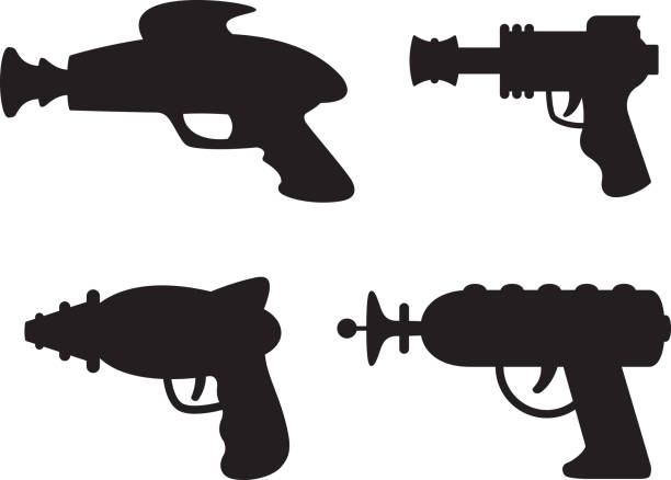 ilustraciones, imágenes clip art, dibujos animados e iconos de stock de siluetas de pistola de rayos - toy gun