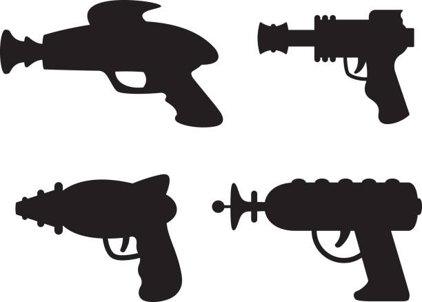 ilustrações, clipart, desenhos animados e ícones de silhuetas do injetor do raio - gun handgun silhouette outline