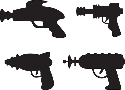Vector silhouettes of a group of ray guns.