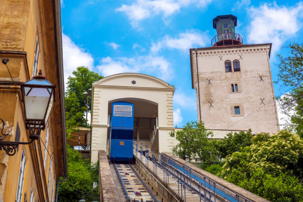 Zagreb Funicular Funicular at old historic center of Zagreb cannon artillery photos stock pictures, royalty-free photos & images