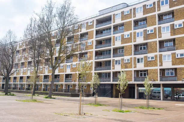 Photo of Council houses apartment blocks in Hackney East London, UK.
