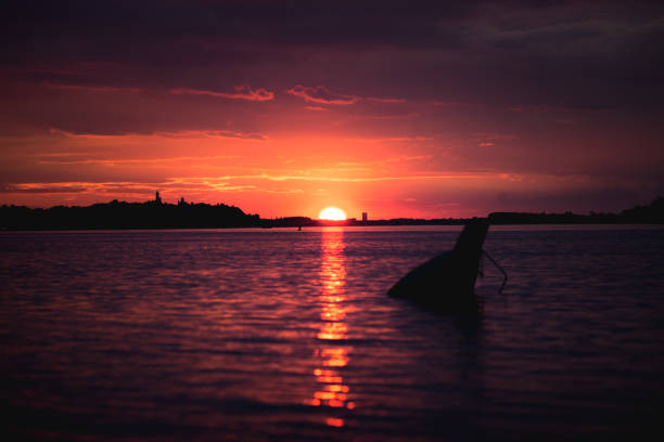 Sunset on Danube river in Belgrade, Serbia