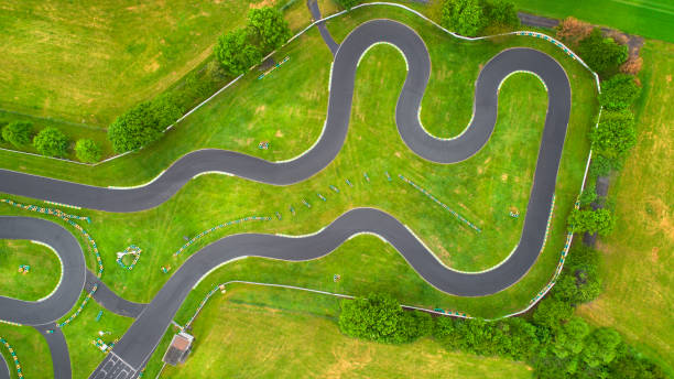 istock Abandoned Go-Cart track - aerial view 1153298368