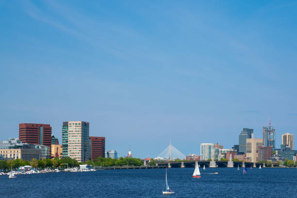 boston - boston charles river cambridge skyline imagens e fotografias de stock